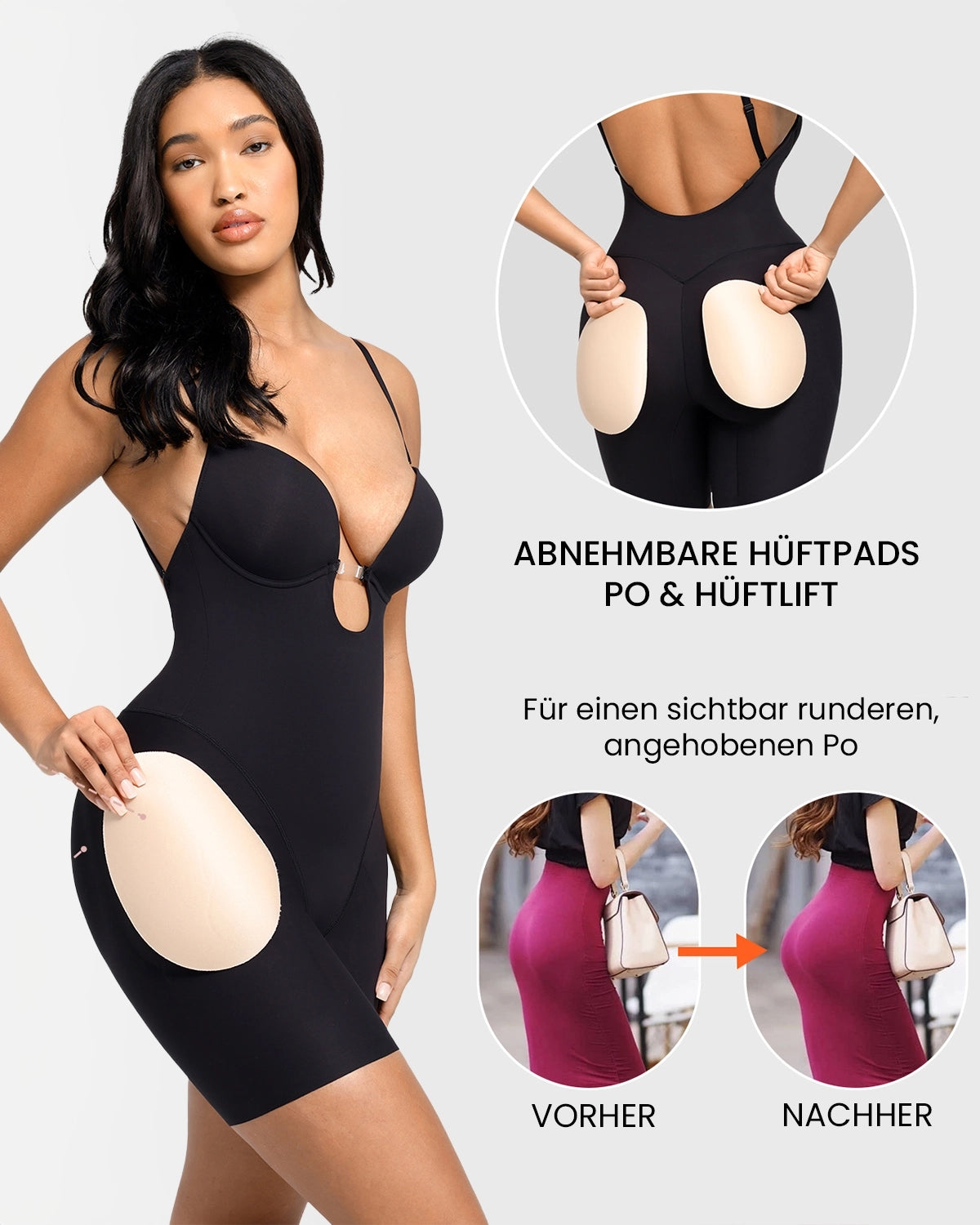 Eleganter Shapewear-Bodysuit mit Front Low-Cut und Beauty Back – mit Shorts