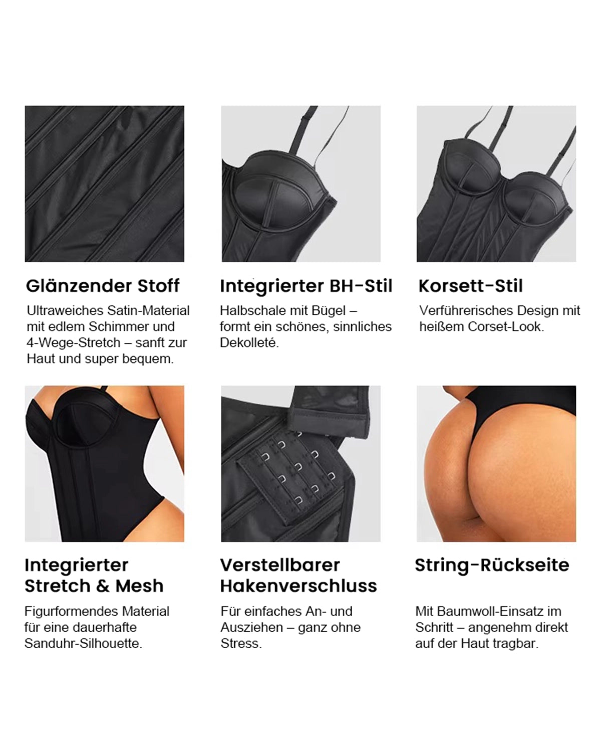 3 in 1 Satin Shapewear Bodysuit - BH, Shapewear und Slip in einem