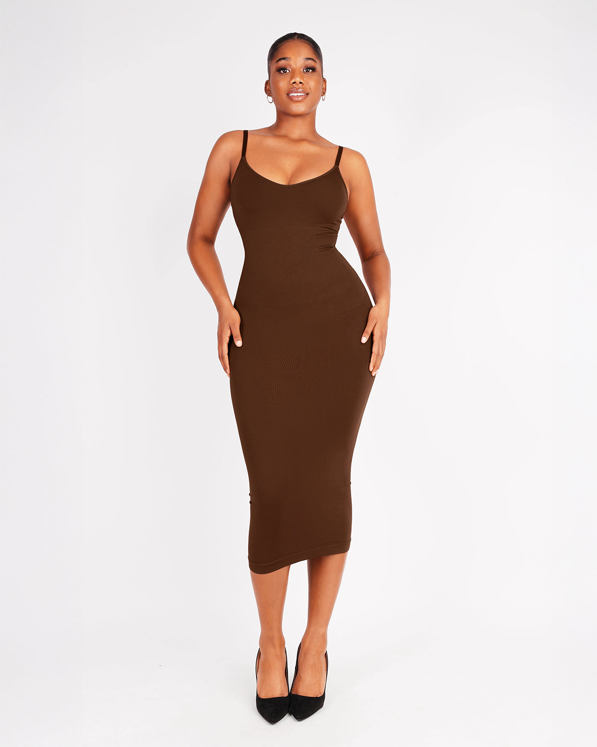 Nahtloses Figurformendes Maxi-Kleid mit V-Ausschnitt & Shaping-Zone