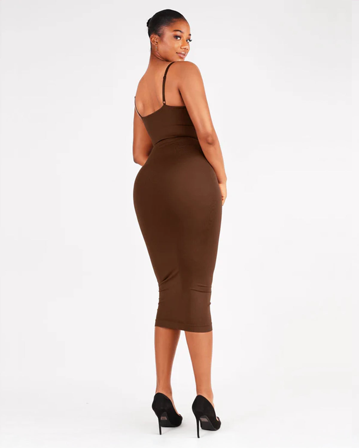 Nahtloses Figurformendes Maxi-Kleid mit V-Ausschnitt & Shaping-Zone