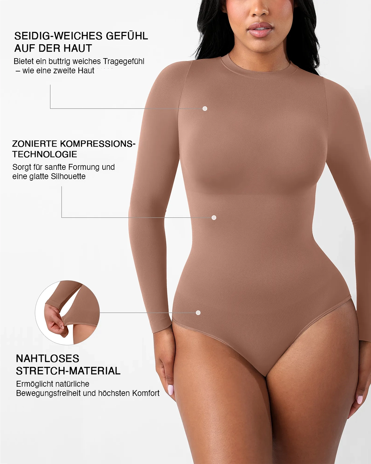 Crew Neck Bodysuit Longsleeve – Seamless & Ultra Soft Shaping Body