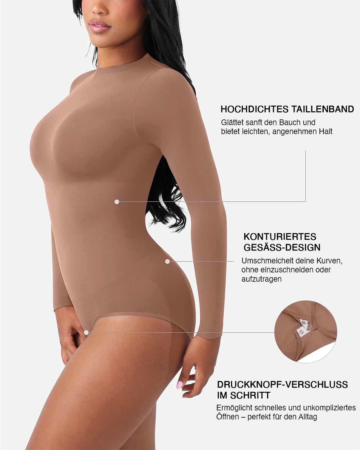 Crew Neck Bodysuit Longsleeve – Seamless & Ultra Soft Shaping Body