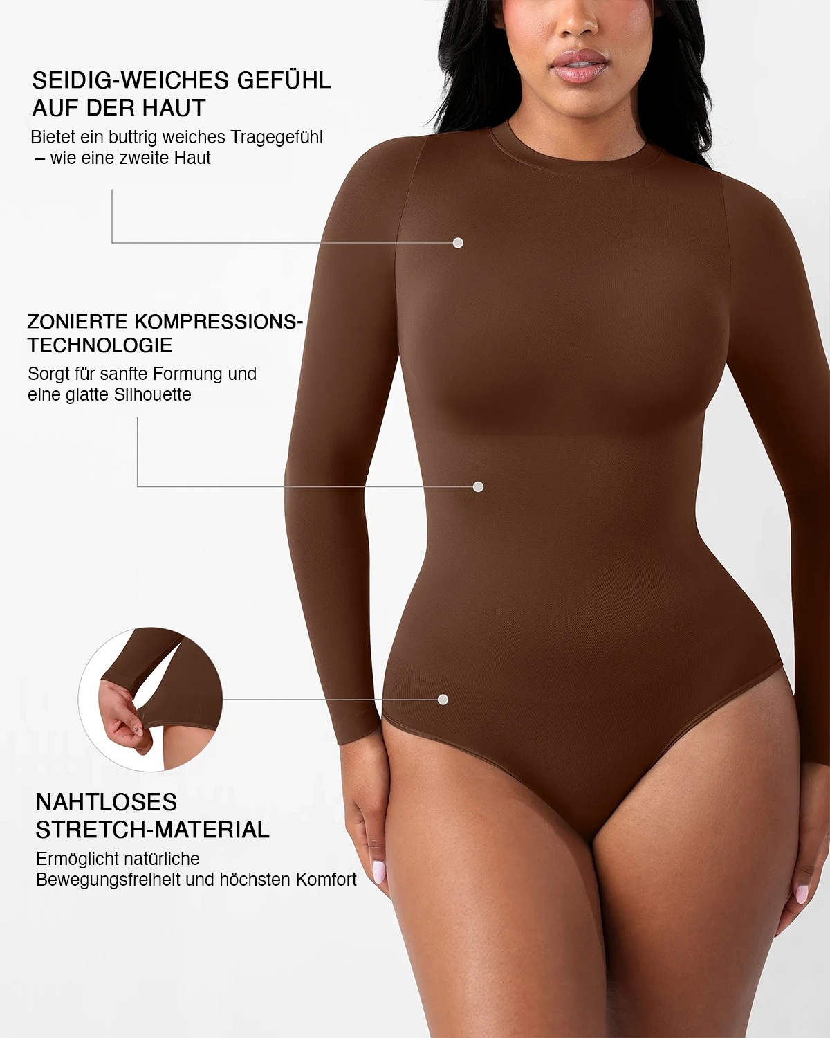 Crew Neck Bodysuit Longsleeve – Seamless & Ultra Soft Shaping Body