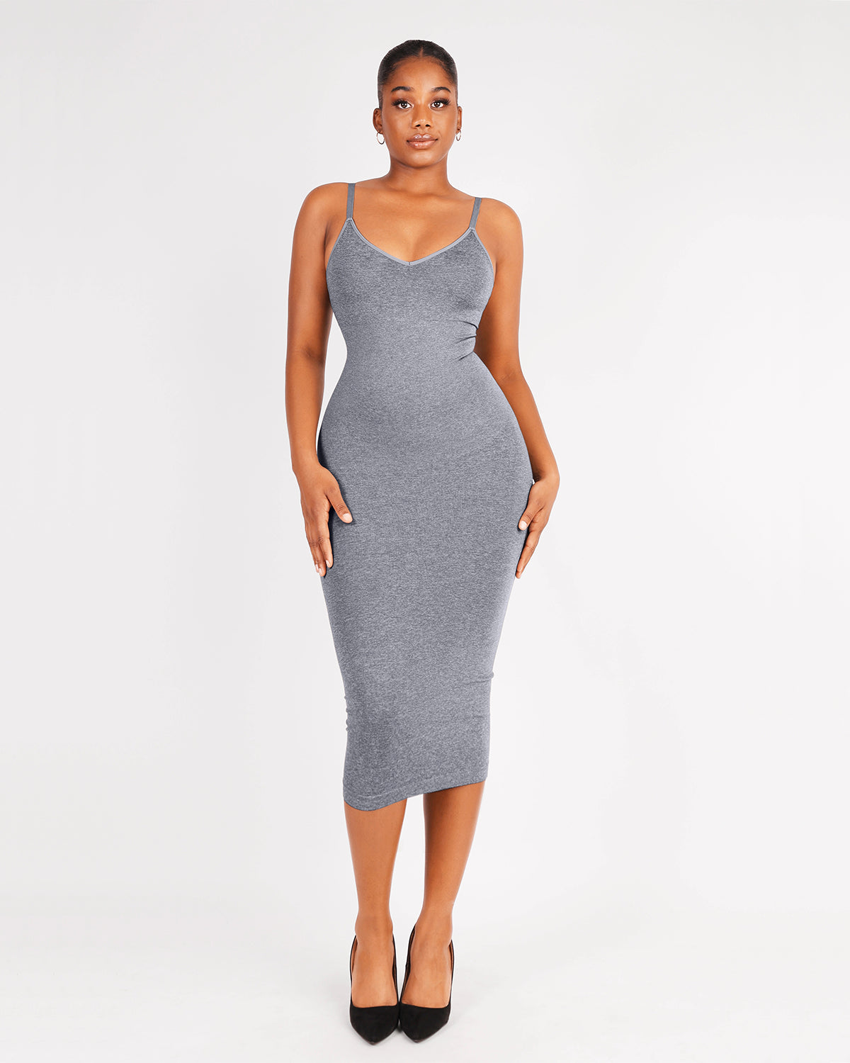 Nahtloses Figurformendes Maxi-Kleid mit V-Ausschnitt & Shaping-Zone