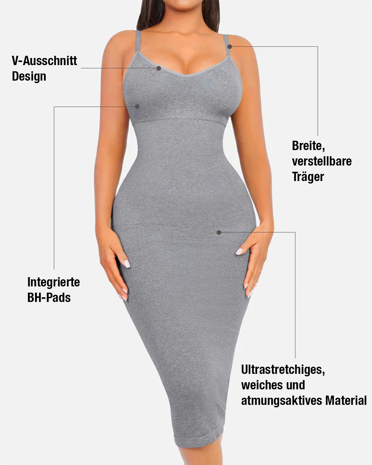 Nahtloses Figurformendes Maxi-Kleid mit V-Ausschnitt & Shaping-Zone