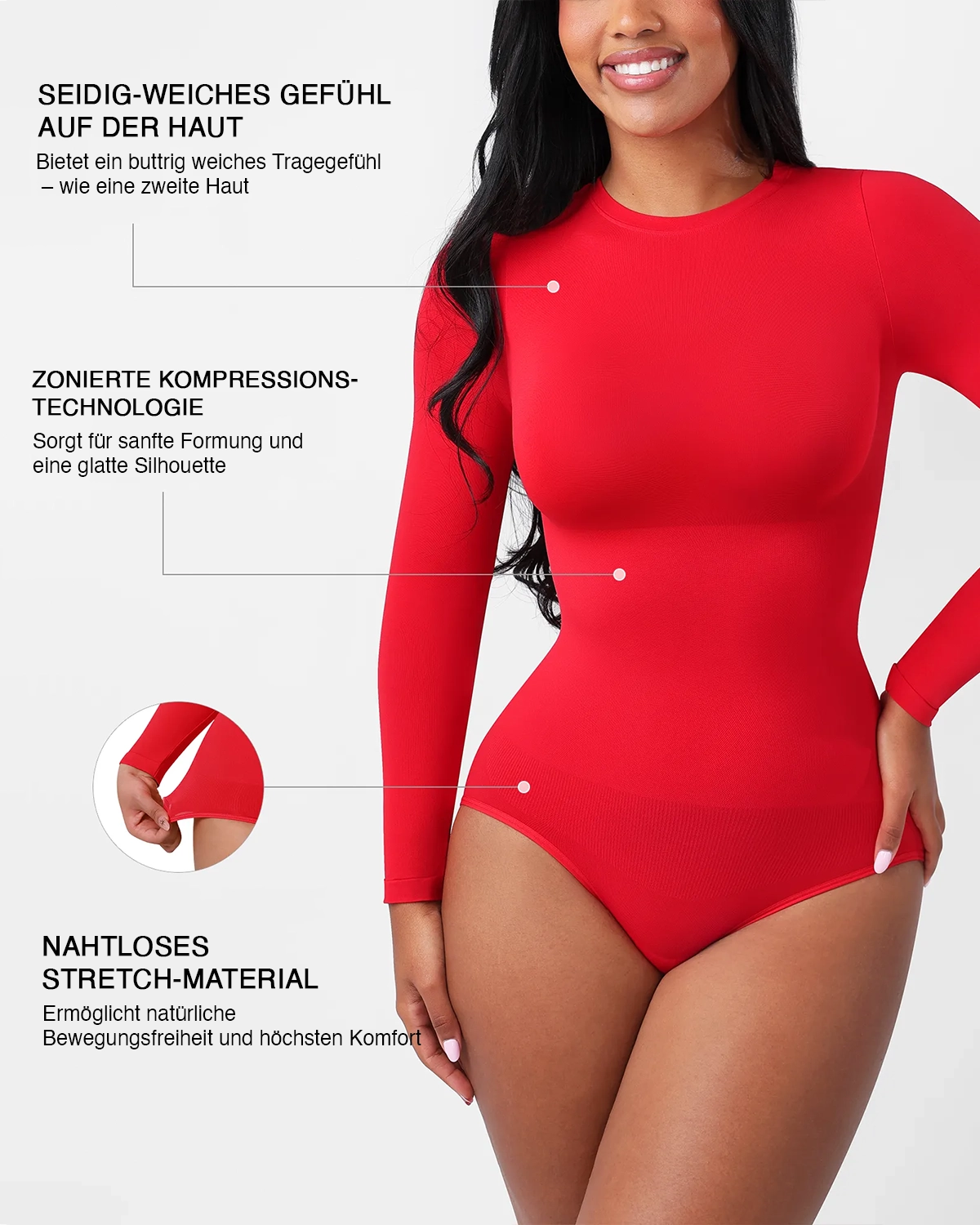Crew Neck Bodysuit Longsleeve – Seamless & Ultra Soft Shaping Body