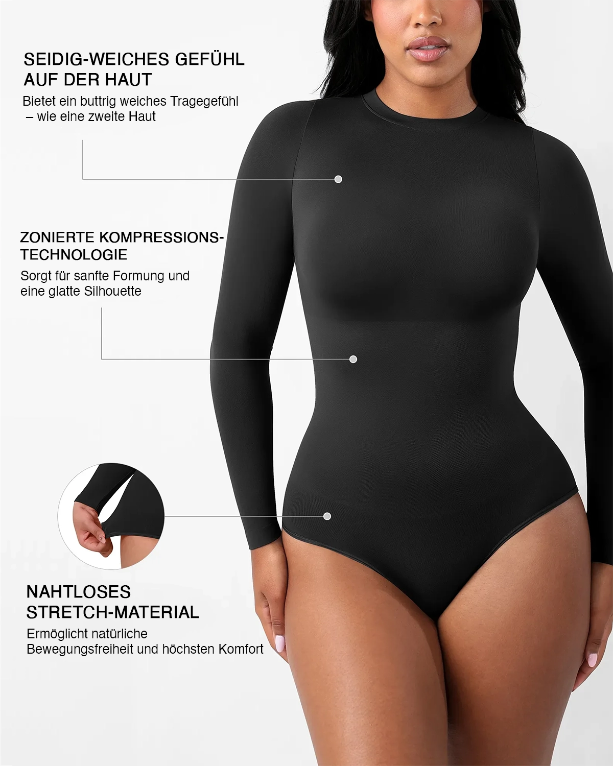Crew Neck Bodysuit Longsleeve – Seamless & Ultra Soft Shaping Body