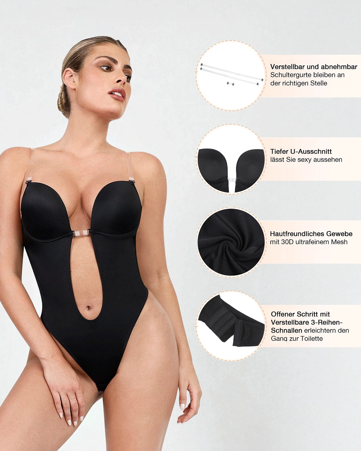 Eleganter Thong-Bodysuit mit Front Deep-Cut und Beauty Back