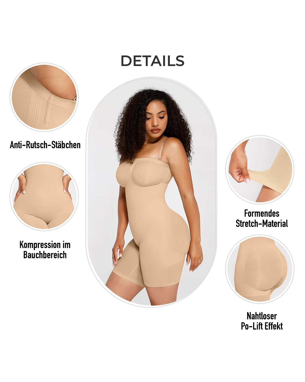 Nahtloser Shapewear Jumpsuit mit abnehmbaren Trägern & Bruststütze