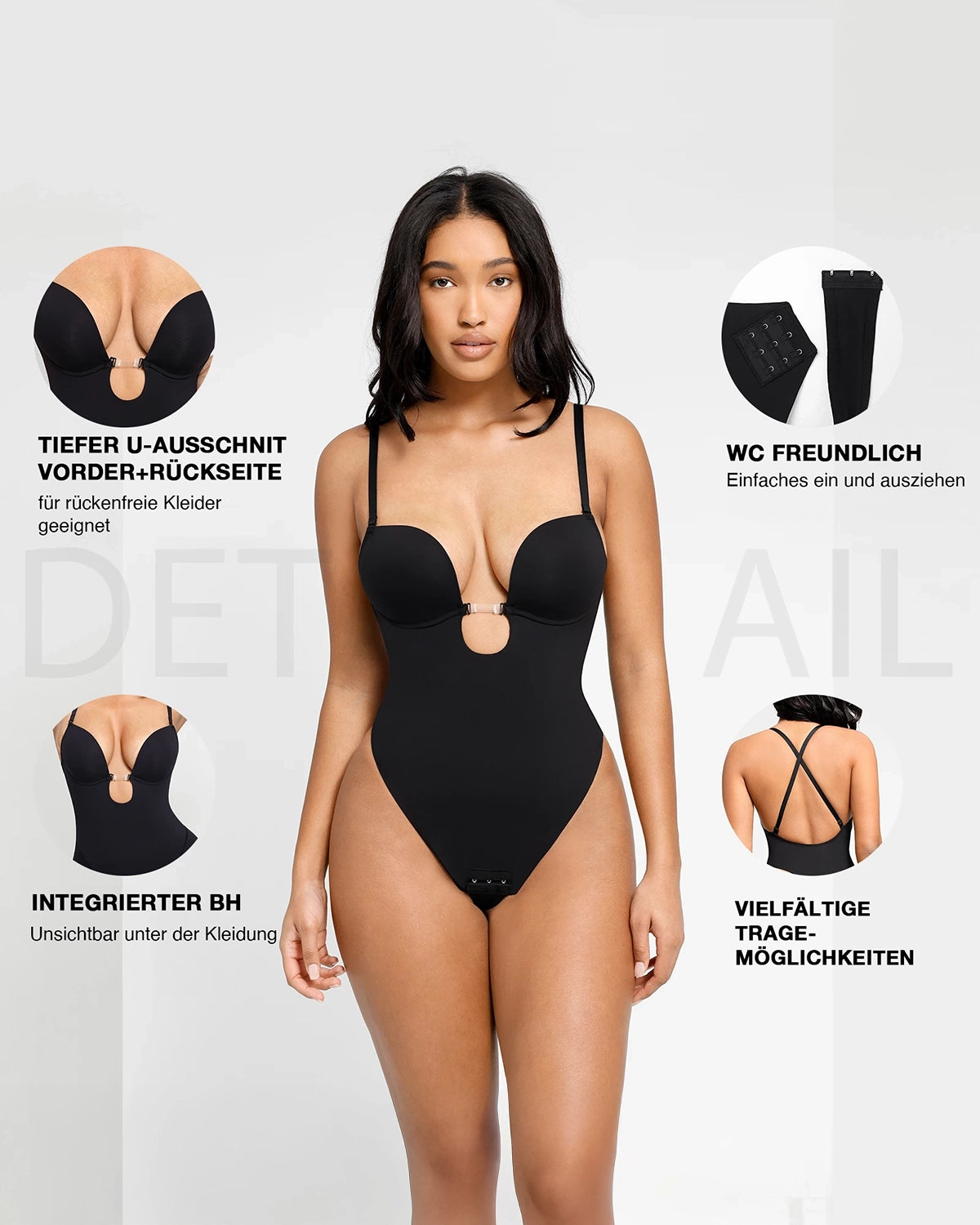 Eleganter Thong-Bodysuit mit Front Low-Cut und Beauty Back
