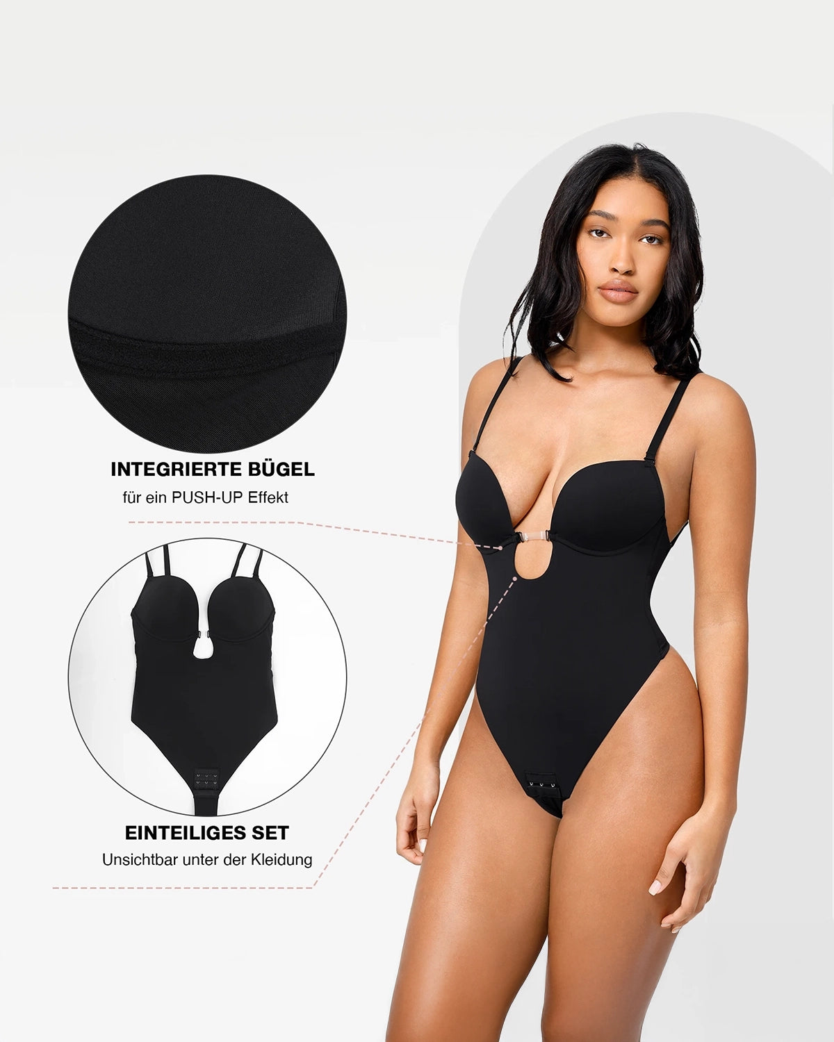 Eleganter Thong-Bodysuit mit Front Low-Cut und Beauty Back