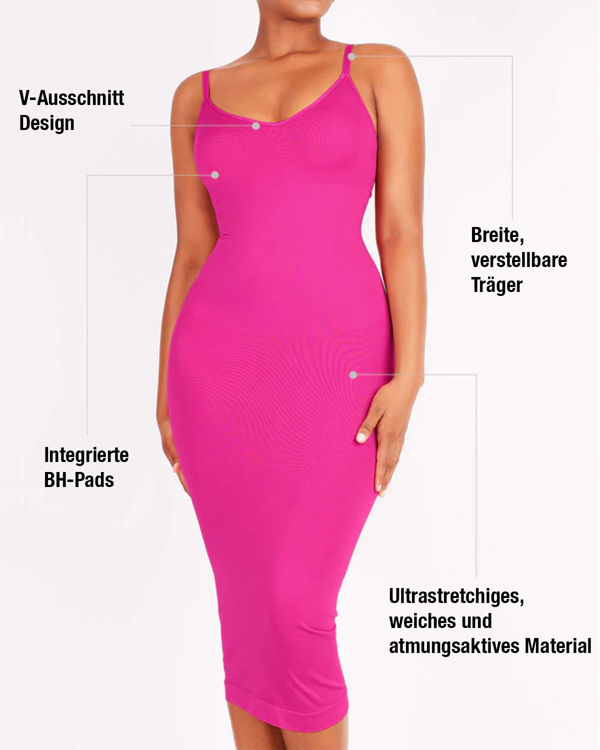Nahtloses Figurformendes Maxi-Kleid mit V-Ausschnitt & Shaping-Zone