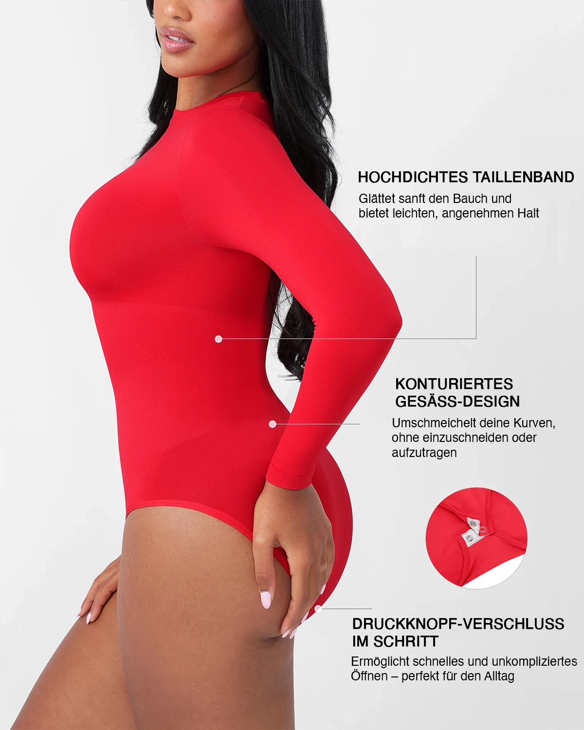 Crew Neck Bodysuit Longsleeve – Seamless & Ultra Soft Shaping Body