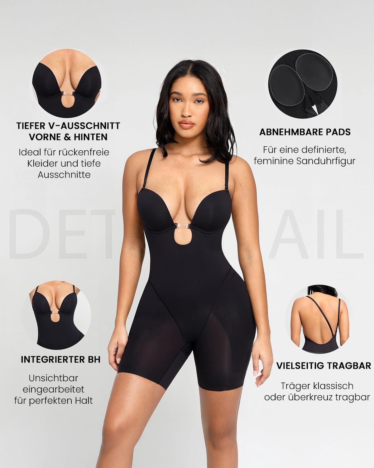 Eleganter Shapewear-Bodysuit mit Front Low-Cut und Beauty Back – mit Shorts