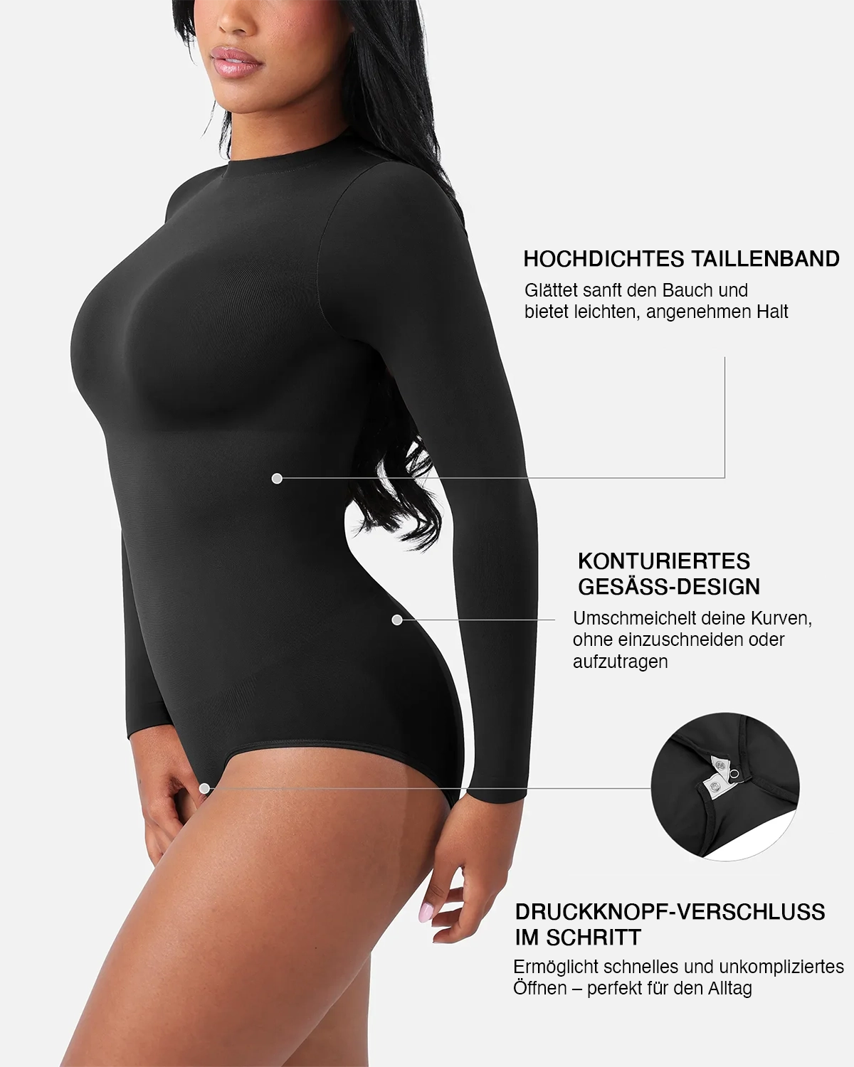 Crew Neck Bodysuit Longsleeve – Seamless & Ultra Soft Shaping Body