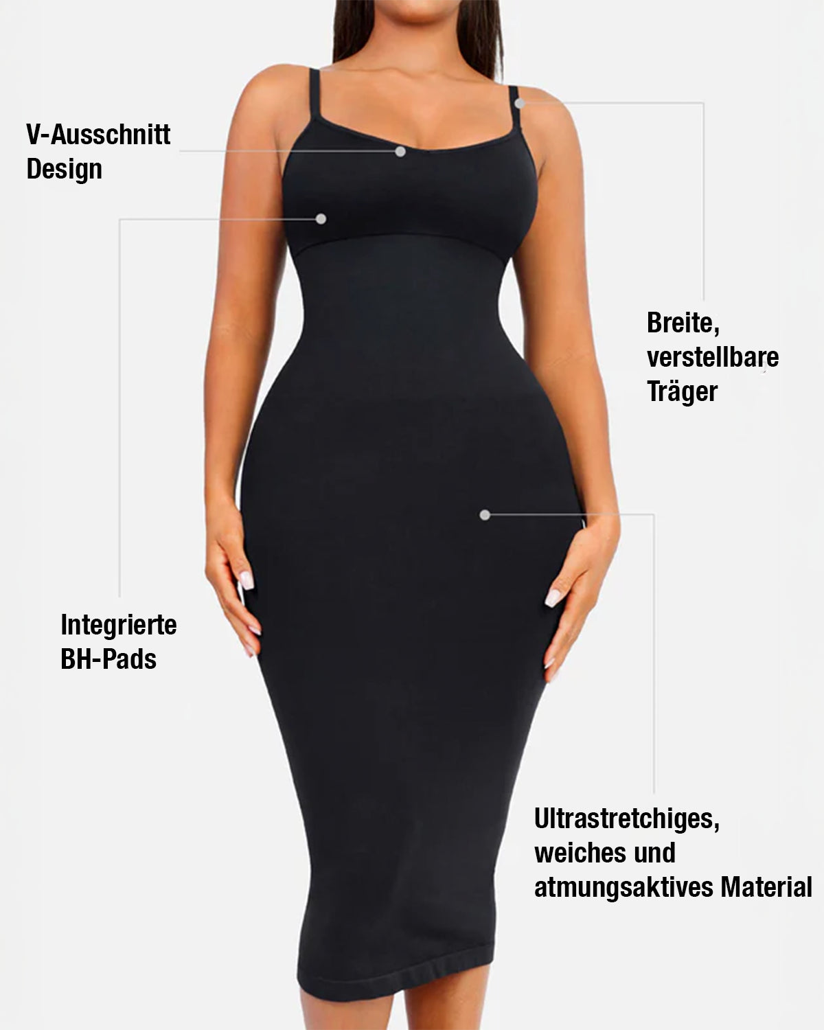 Nahtloses Figurformendes Maxi-Kleid mit V-Ausschnitt & Shaping-Zone